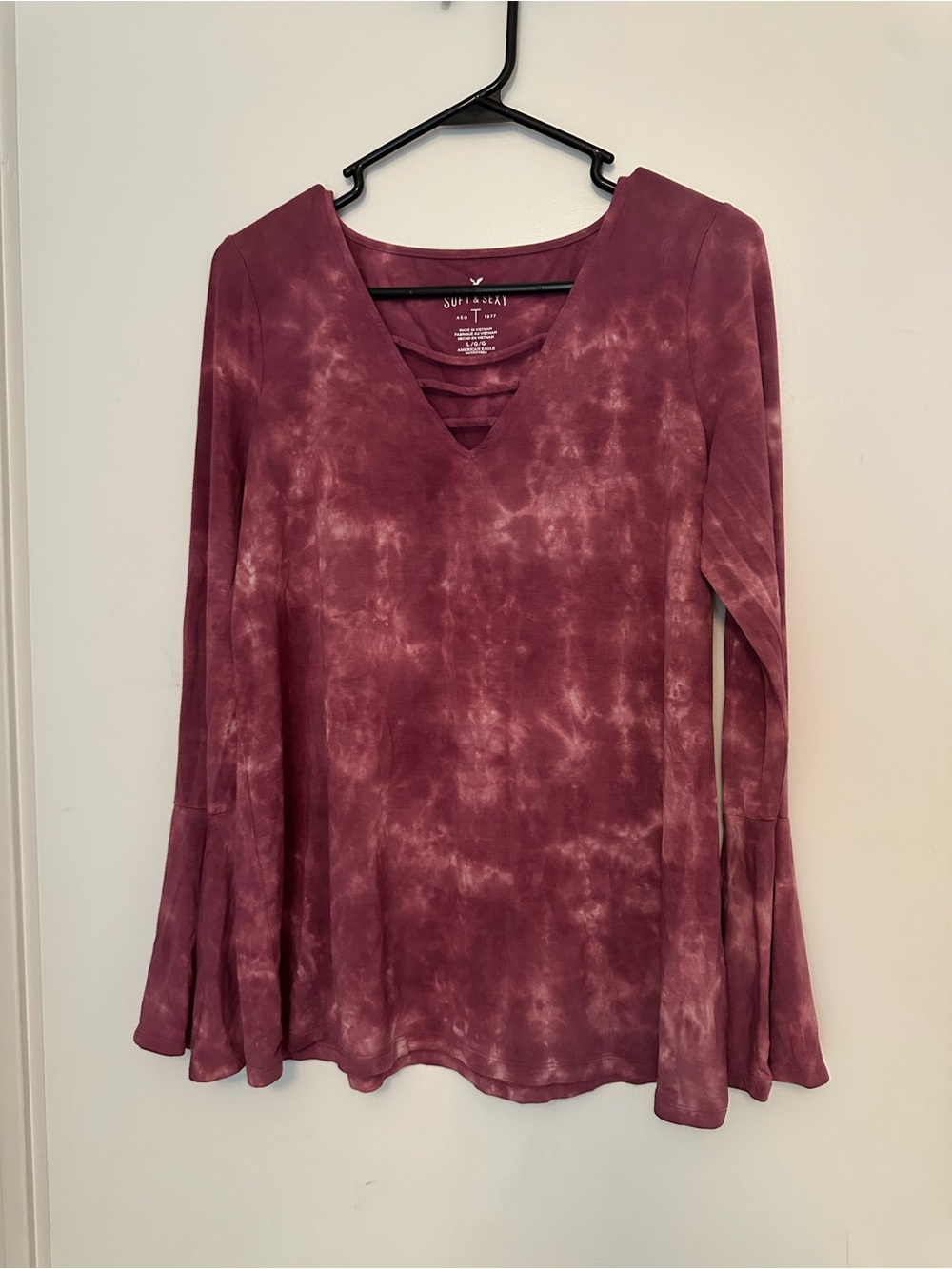 American Eagle Outfitters Tie-Dye V-Neck Bell Sleeve Top